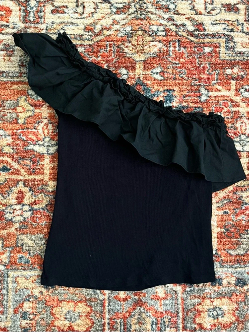Boston Proper One-Shoulder Ruffle Ribbed Top - Picture 1 of 4